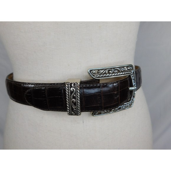 BRIGHTON BROWN EMBOSSED LEATHER BELT MED - Picture 7 of 9